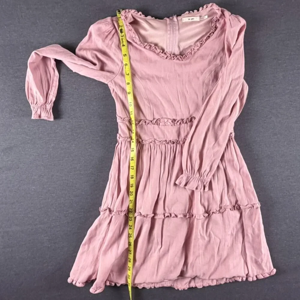 Mi Ami Girls Pink Tiered Ruffle Dress Long Sleeve Size Youth 14